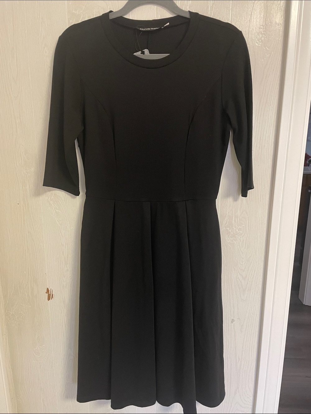 Black Midi Fit-and-Flare Dress with Three-Quarter Sleeves